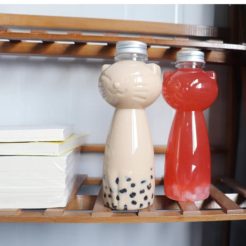 Cat Kawaii Water Bottles for Milk Tea Coffee Juice Portable Drinking Cup Home Transparent Juicing Beverage Drink Bottle BPA Free