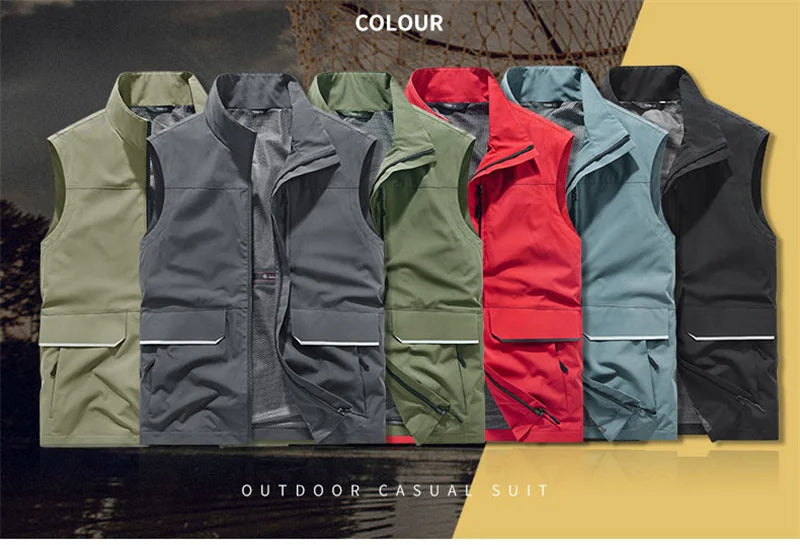 Top Quality Outdoor Professional Reflective Vests Men Summer Multi-pocket Zipper Light Casual Hiking Fishing Cycling Safety Vest