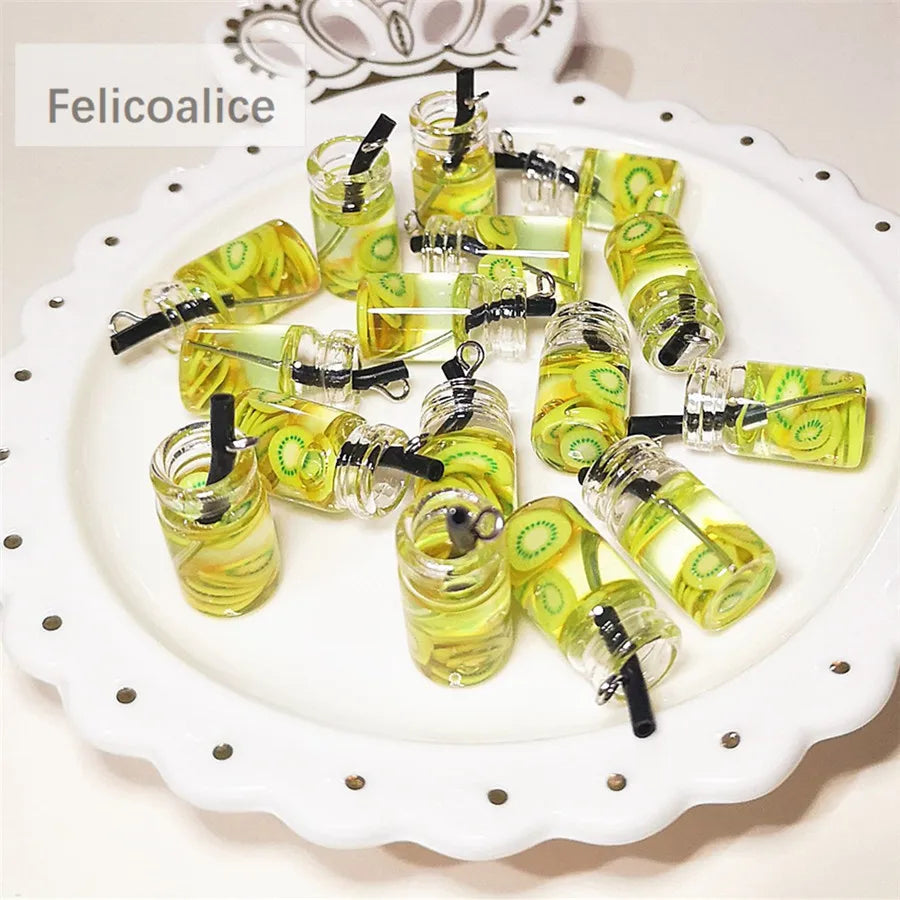 8pcs Dollhouse Miniature Food Mini Resin Fruit Bottle Simulation Drinks Model Toys Fruit Drink Play Dollhouse Dolls Accessories