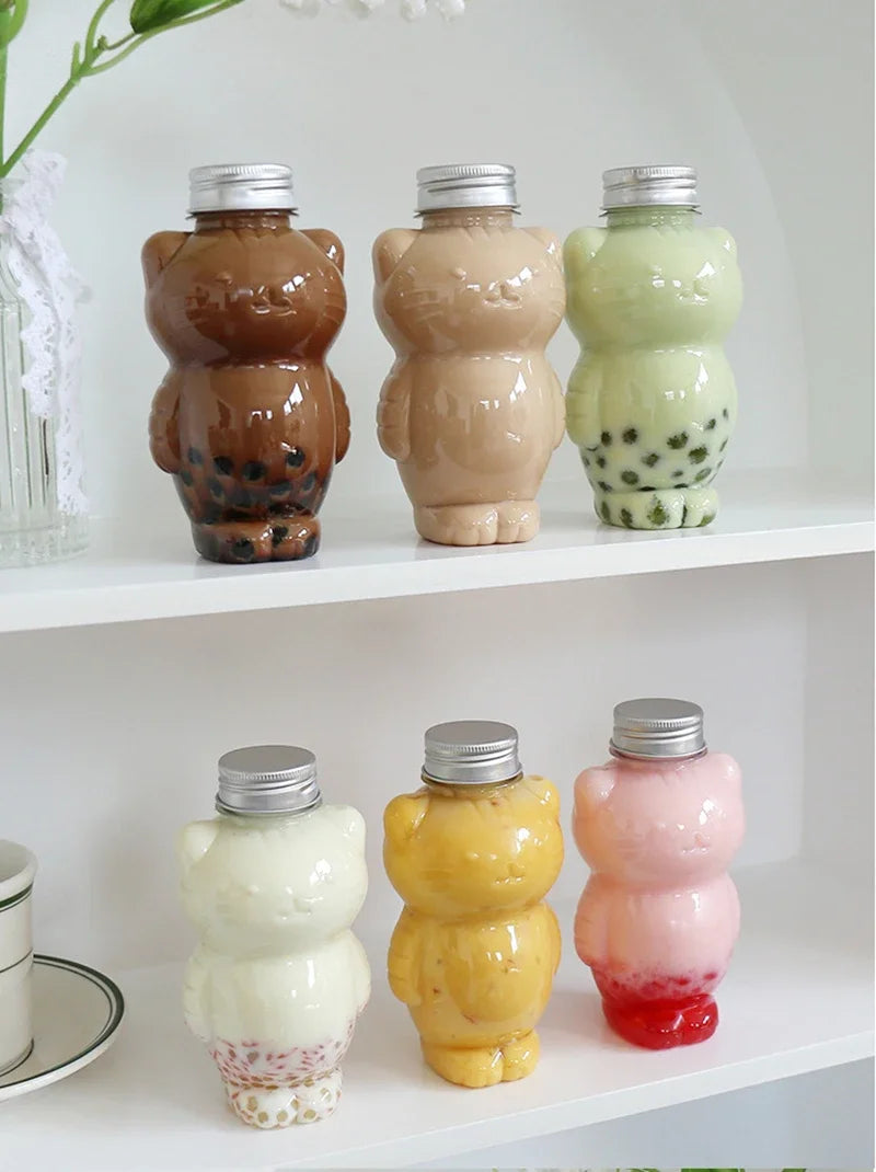 Cat Kawaii Water Bottles for Milk Tea Coffee Juice Portable Drinking Cup Home Transparent Juicing Beverage Drink Bottle BPA Free