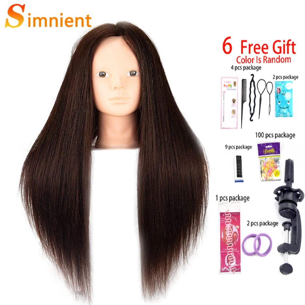 Mannequin Head With 26” 85%Real Human Hair Styling Training Head Manikin Cosmetology Doll Head For Straightening Curling Braid