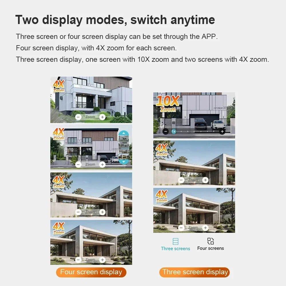 Outdoor Optical 10X Zoom 20MP WiFi Camera 10K Four Lens Four Screens PTZ Human Two Way Audio Auto Tracking Security Camera CCTV