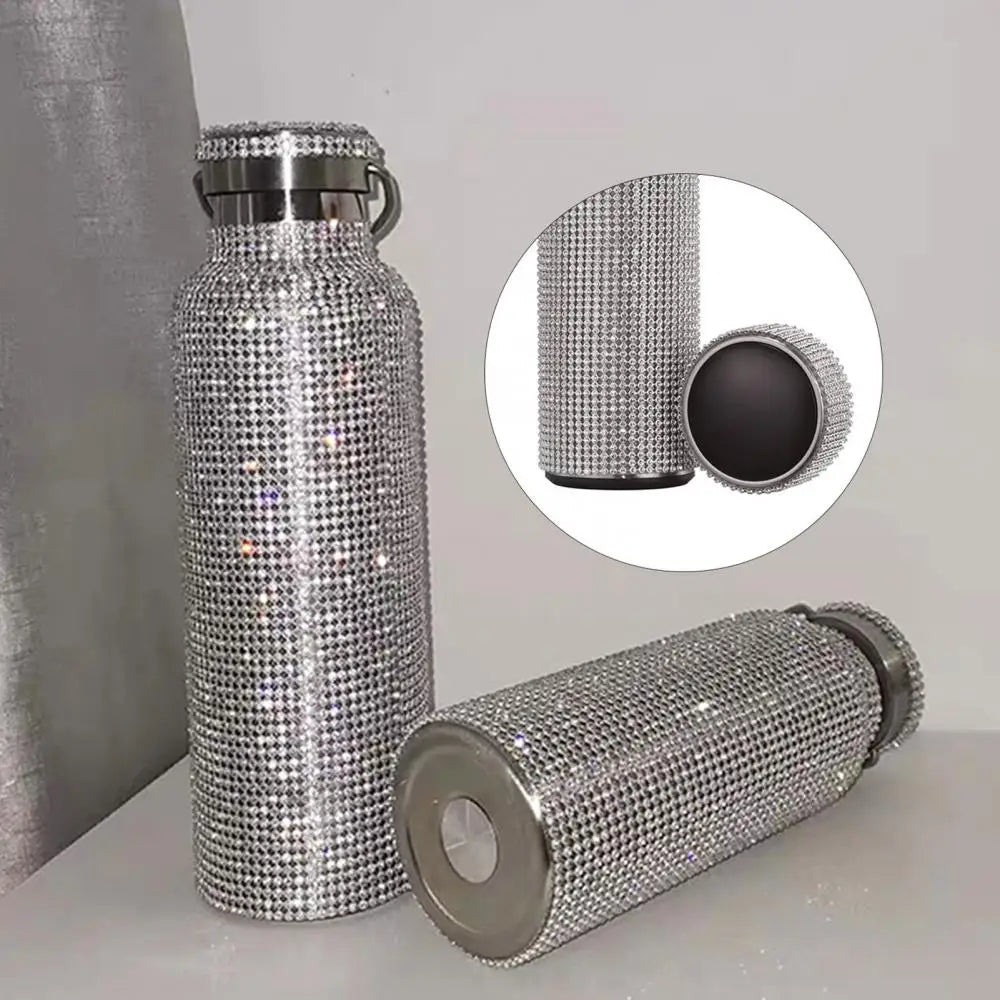 350ml/500ml/750ml Stainless Steel Insulated Vacuum Cup Rhinestone Decor Flask Bottle Drinking Kettle Thermal Mug Outdooor Travel