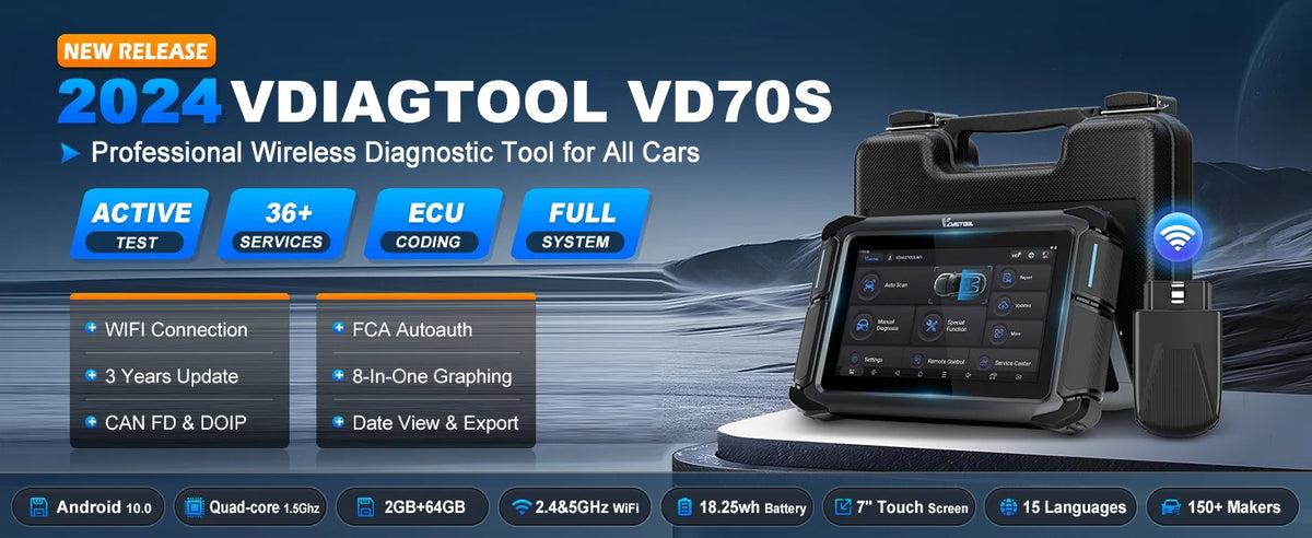 VDIAGTOOL VD70S VD70 BT Bluetooth Automotive Scanner Wireless WIFI Car Diagnostic Scan Tools ECU Coding 36+ Services CANFD DOIP