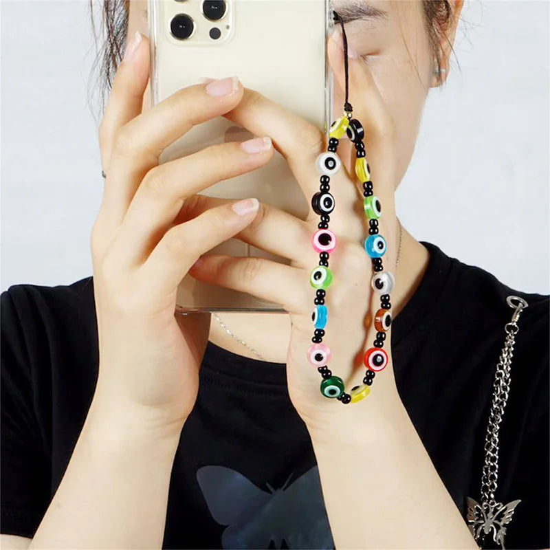 Simple Clay Fruit Charm Phone Chain Jewelry for Women Phone Lanyard Acrylic Resin Evil Eye Star Phone Case Strap DIY Accessories