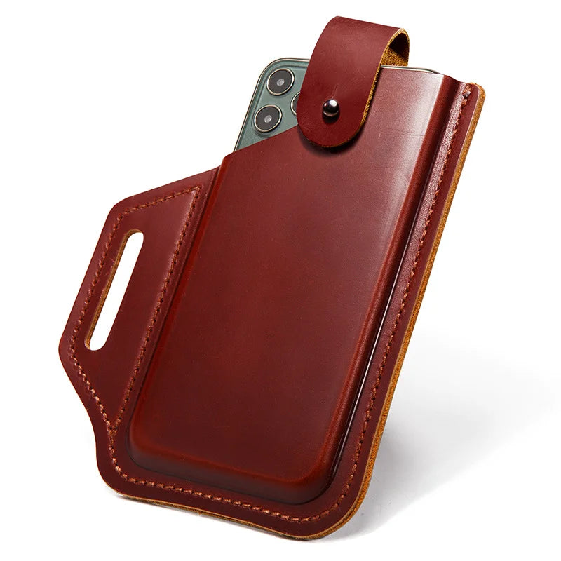 Genuine Leather Phone Pouch Case for  6-7.5 Inch  Cellphone Loop Holster Case Belt Waist Bag Phone Wallet Anti-theft