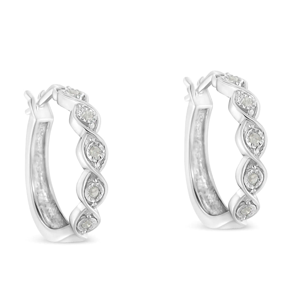 Boucles d'oreilles créoles en argent sterling 925 avec diamants sertis miracles 1/10 ct (couleur IJ, pureté I3)