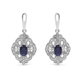 Boucles d'oreilles pendantes de style Art déco en argent sterling 925 avec saphir bleu ovale de 6 x 4 mm et accents de diamants blancs (couleur IJ, clarté I3)