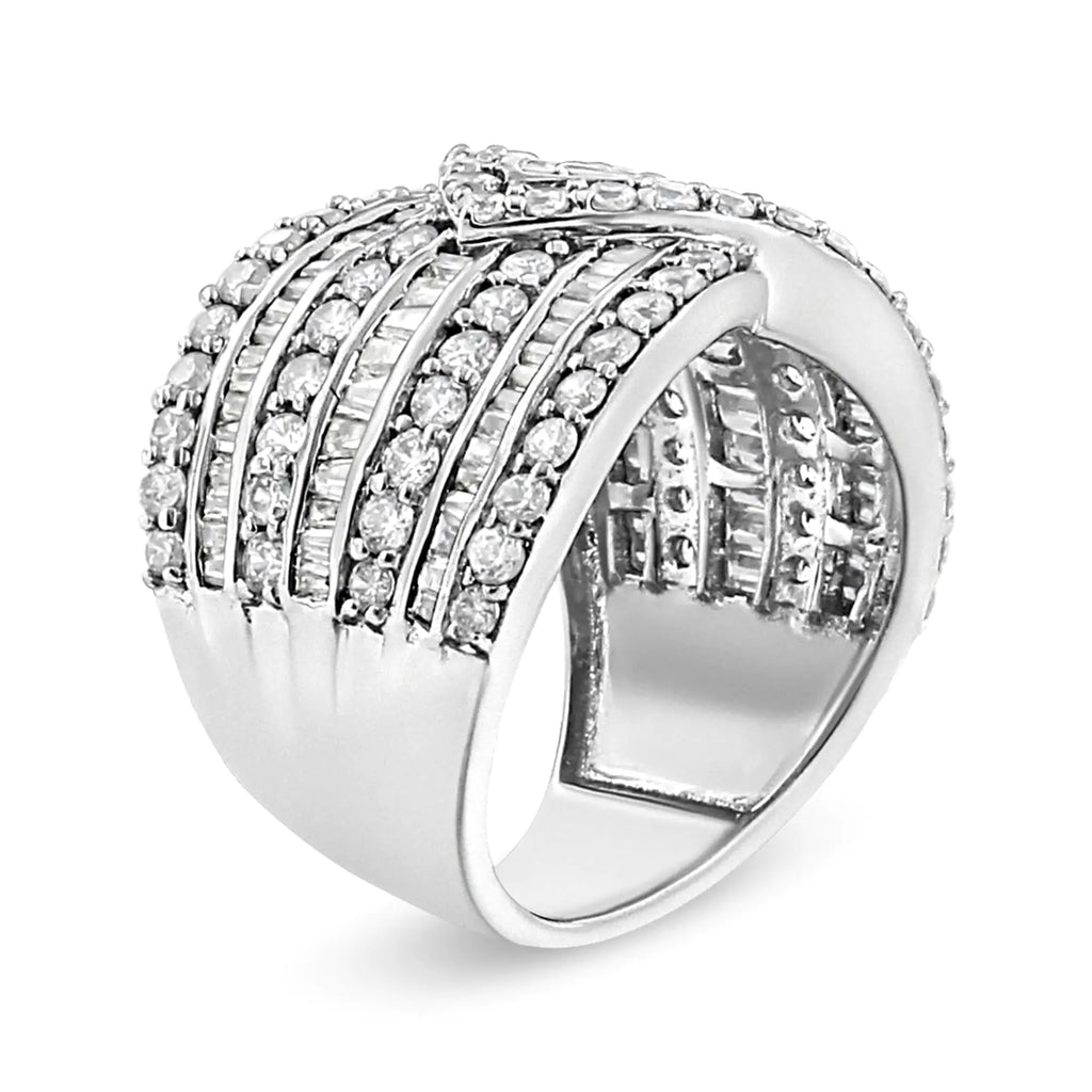 Anillo de banda con superposición de múltiples filas de diamantes de 2 3/8 quilates en plata esterlina 925 (color JK, claridad I3)
