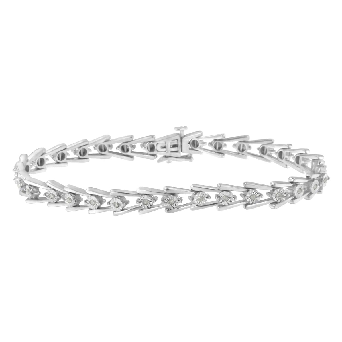 Pulsera elegante y abierta en forma de "V" con diamantes engastados milagros de 1/4 ct en plata esterlina 925 (color IJ, claridad I3) - 7,5"