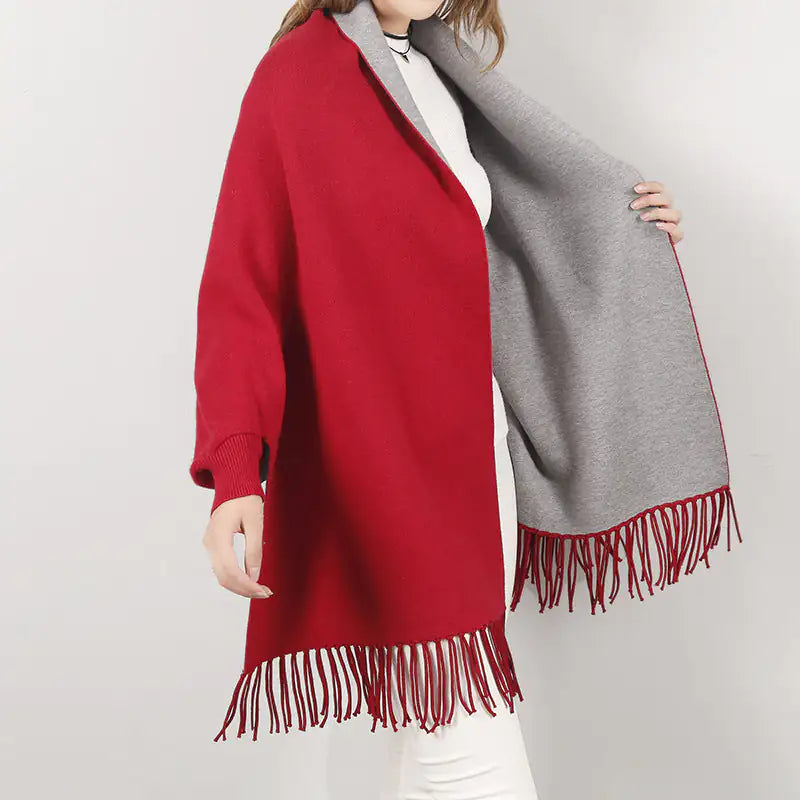 Poncho réversible d'hiver Win Win avec franges