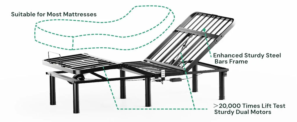 Twin XL Adjustable Bed Frame, Wired Remote Control, Independent Head and Foot Incline, Electric Bed Frame Base, Adjustable Bed L