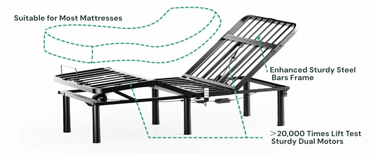Twin XL Adjustable Bed Frame, Wired Remote Control, Independent Head and Foot Incline, Electric Bed Frame Base, Adjustable Bed L