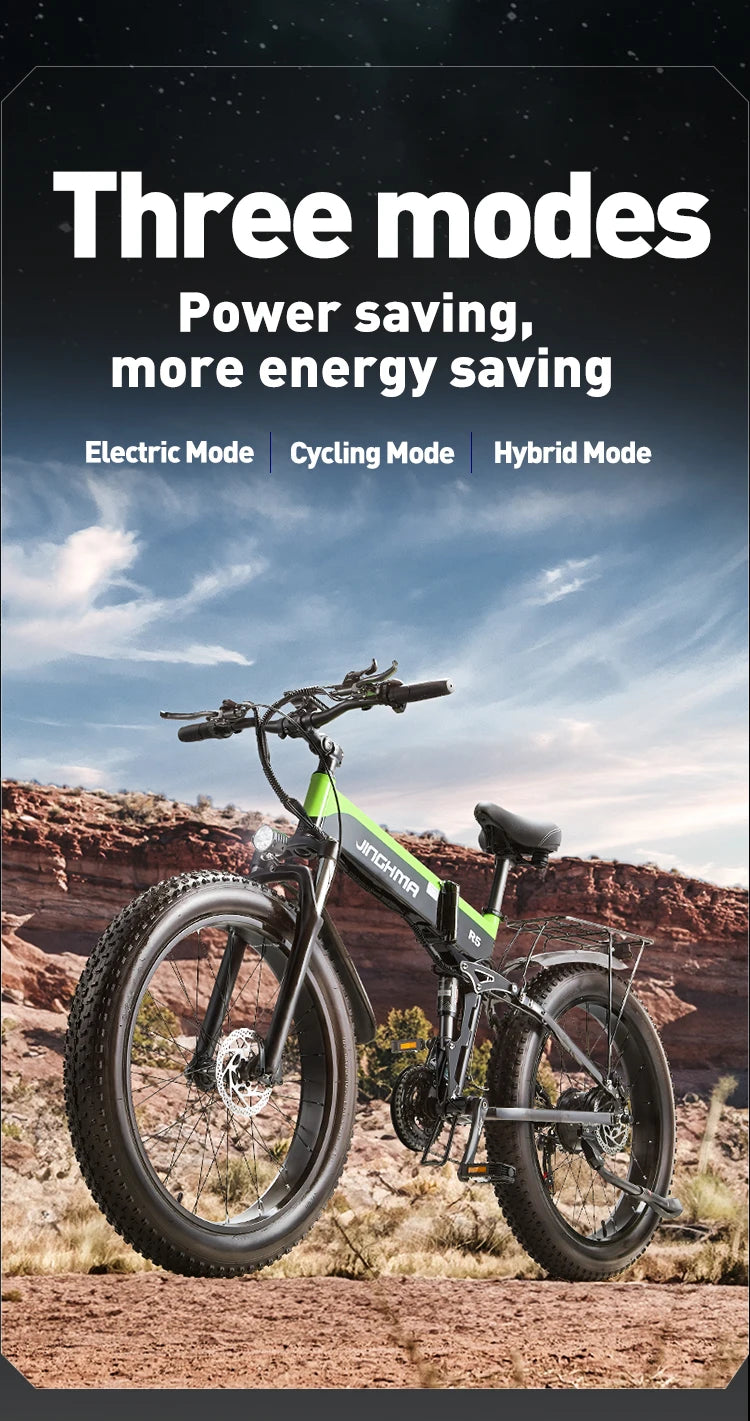 JINGHMA NEW R5 1000W Electric Bicycle 26 Inch Men's Bike 4.0 Fat Tires Ebike 48V 14AH Lithium Battery 45KM/H Mountain Motorcycl