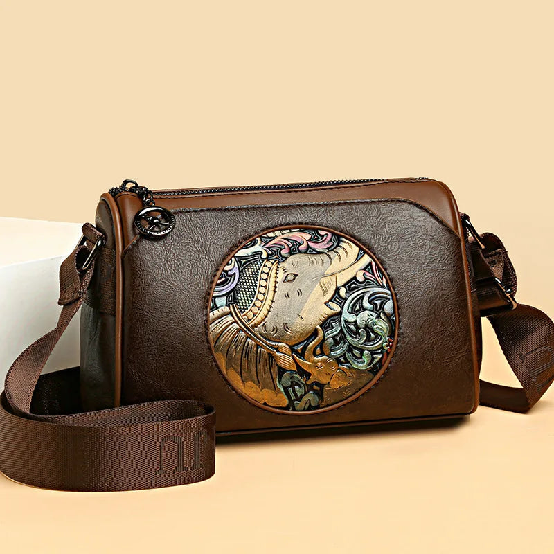 New Fashion Women's Shoulder Bag Brand Elephant Embroidery Women's Crossbody Bag Wallet High Quality Leather Girls' Cushion Bag
