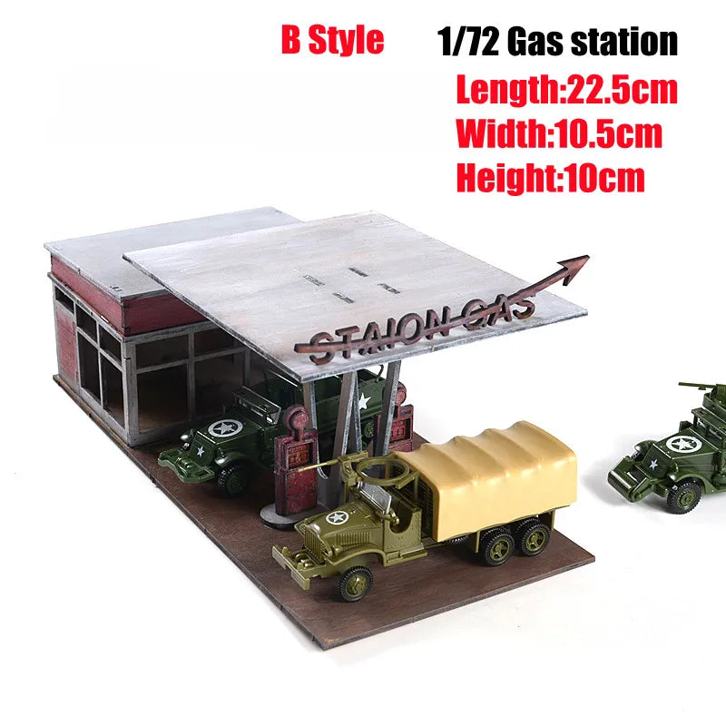 1/72 Miniature Simulation Church/Gas Station Building Model Wooden Architecture Materials Diy Handmade Toy Gift For Child 1Pcs