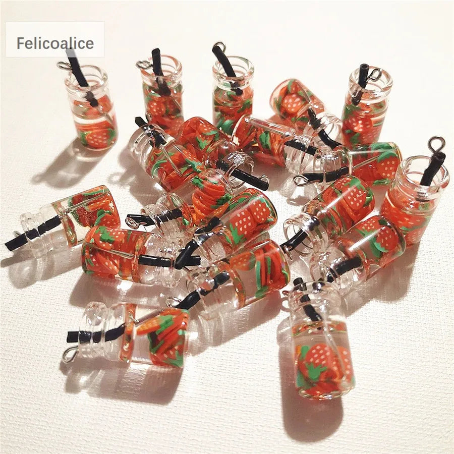 8pcs Dollhouse Miniature Food Mini Resin Fruit Bottle Simulation Drinks Model Toys Fruit Drink Play Dollhouse Dolls Accessories