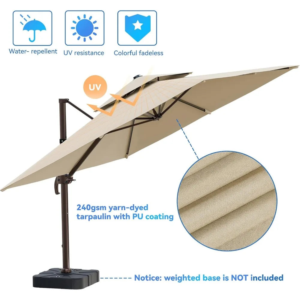 10x13FT Cantilever Outdoor Patio Umbrellas, Double Top Large Rectangle Umbrella,
