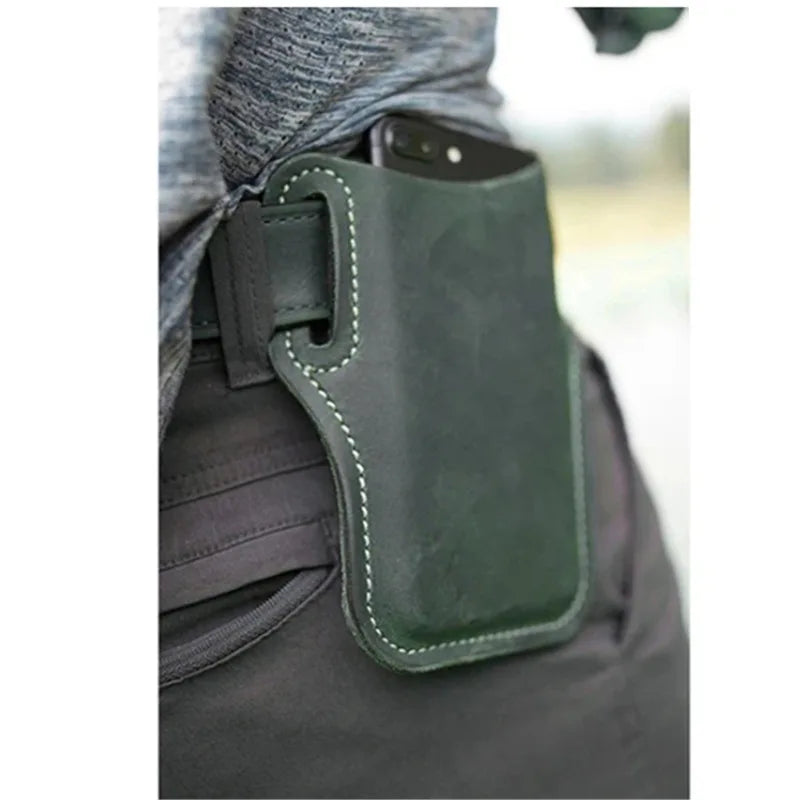 Men Cellphone Loop Holster Case Belt Waist Bag Props Leather Purse Phone Wallet Outdoor Tools for Camping Hiking