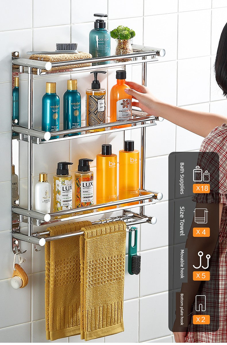 Punch-Free 304 Stainless Steel 2-Layer Bathroom Towel Rack