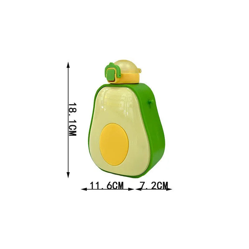600ML Creative Water Bottle with Straw Cute Avocado Plastic Children's Water Cup Portable Outdoor Sports Travel Beverage Drinkis