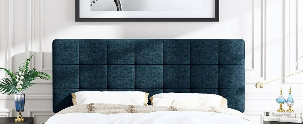 Queen Size Panel Bed Frame with Adjustable Headboard for High Profile/Fabric Upholstered/Square Stitched Padded