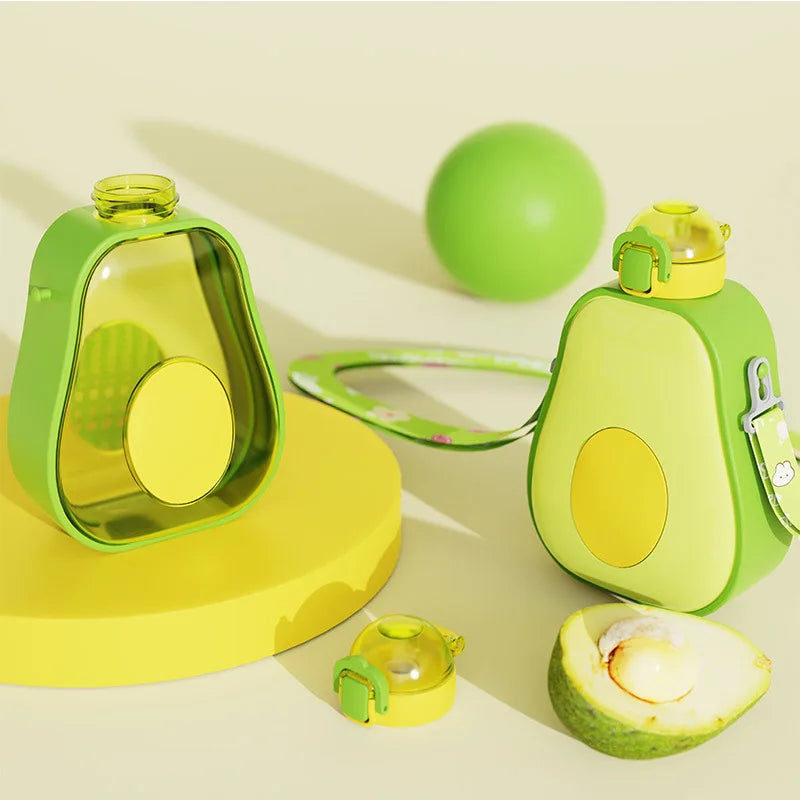600ML Creative Water Bottle with Straw Cute Avocado Plastic Children's Water Cup Portable Outdoor Sports Travel Beverage Drinkis