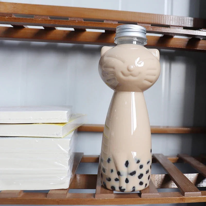 Cat Kawaii Water Bottles for Milk Tea Coffee Juice Portable Drinking Cup Home Transparent Juicing Beverage Drink Bottle BPA Free