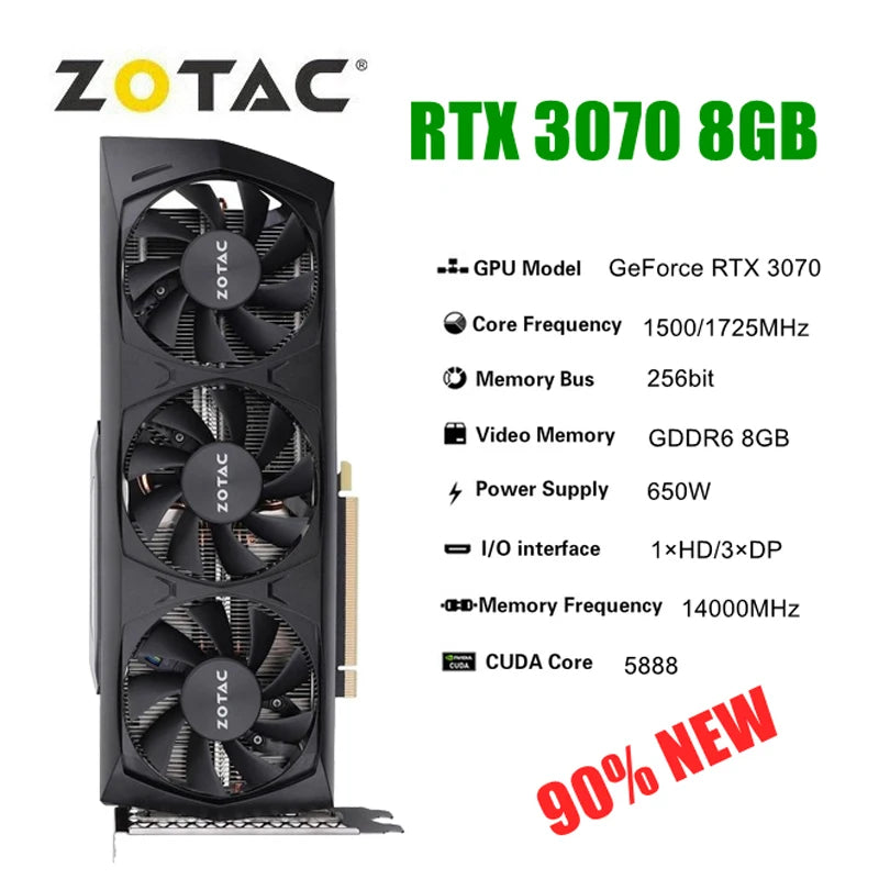 2024 Used ZOTAC GeForce RTX 3070-8GD6 X-GAMING Video Cards RTX 3070 8GB GDDR6 256bit GPU Graphic Card