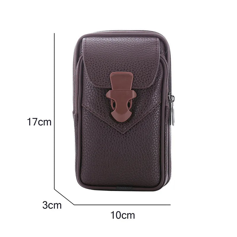 Multifunctional Leather Belt Bag Solid Color Men Business Style Belt Bag Horizontal And Vertical Section Wallet Case Purse
