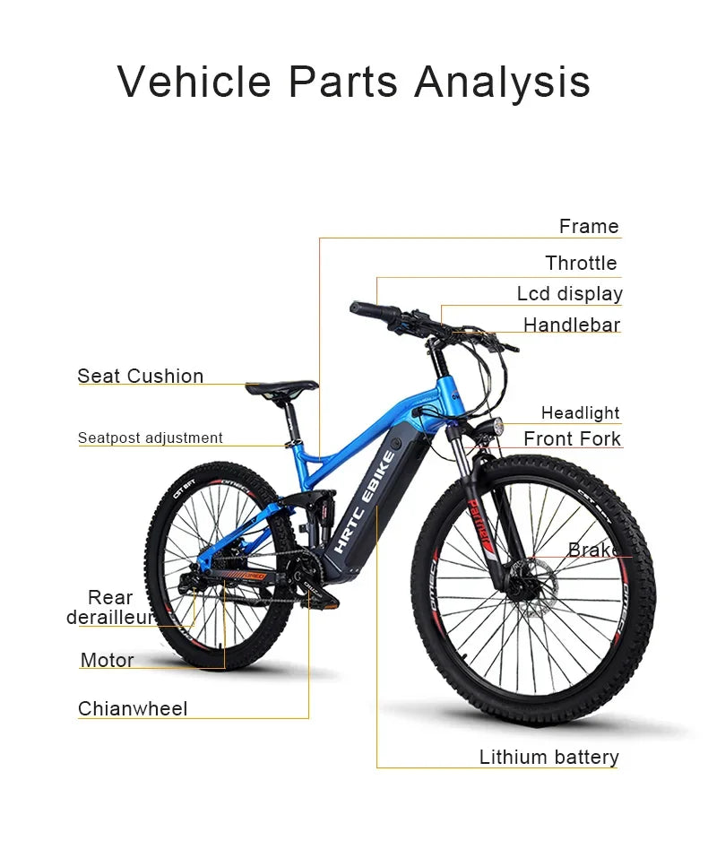 New 26-inch mountain electric bike soft tail bike 1000W48V17AH hydraulic brakes rear-wheel drive hidden lithium battery 50km/h