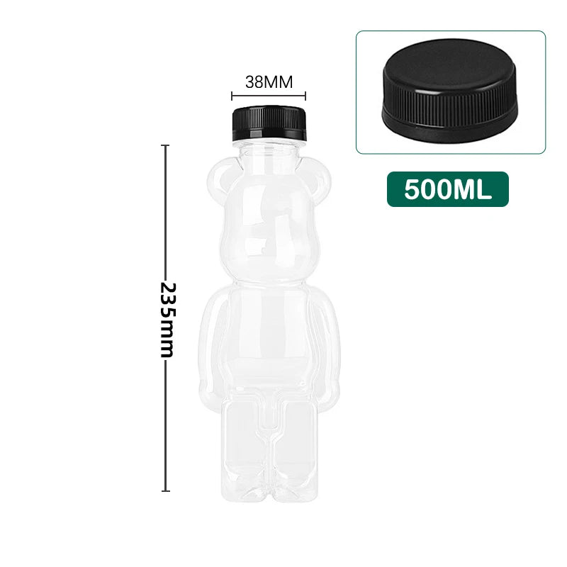 500ML Kawaii Bear Water Bottle For Milk Tea Coffee Juice Portable Drinking Cup Home Transparent Juicing Beverage Drink Bottles
