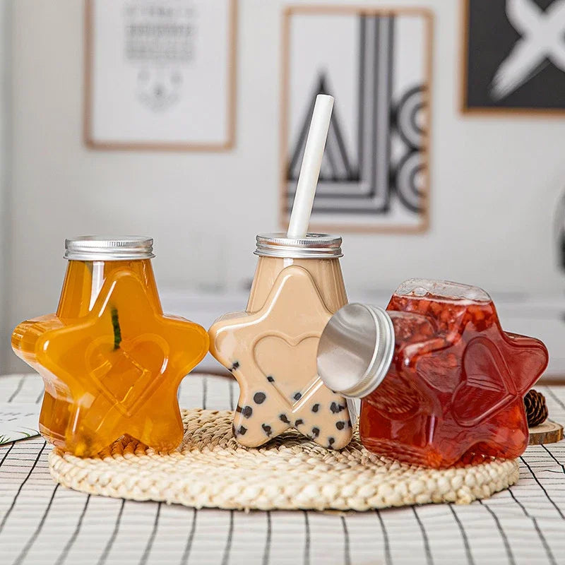 500ML Creative Beverage Bottle Five-Pointed Star Shape Drink Bottle Home Outdoor Milk Bottle PET Milk Tea Juice Cold Drink Bottl