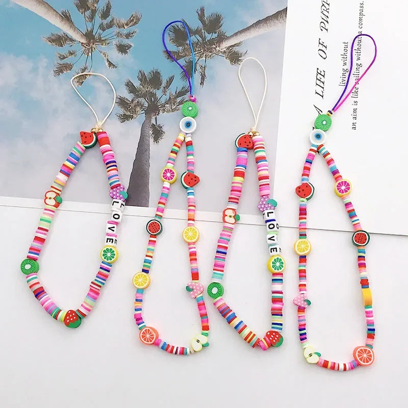 Bohemian Butterfly Soft Pottery Phone Chain Lanyard DIY Letters LOVE Pearl Beaded Phone Case Rope Charm Jewelry Accessories 2023