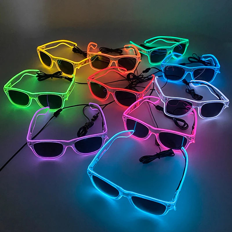Novelty Fluorescent Luminous Glasses LED Light Up Rave Glasses Concert Supplies Neon Glowing Disco Glasses Props