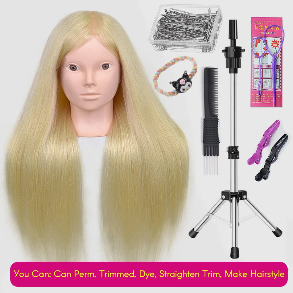 New Female Mannequin Training Doll Head With 80% Real Hair For Hairsyles Hairdressing Cosmetology Dolls Head With Stand Tripod