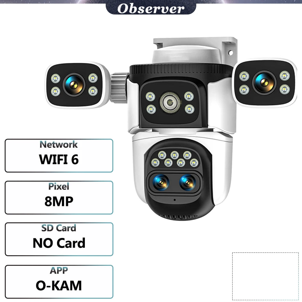 4K 10x Optical Zoom WIFI Camera 8MP Outdoor Four Lens Four Screens PTZ Camera AI Auto Tracking Video Surveillance Support WIFI 6