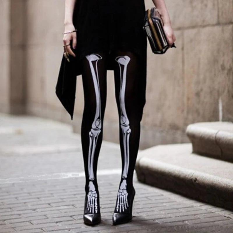 Women Horror Skeleton Bone Printed Tights Scary Terror Skull Halloween Themed Novelty Party Sexy Stockings Dropshipping