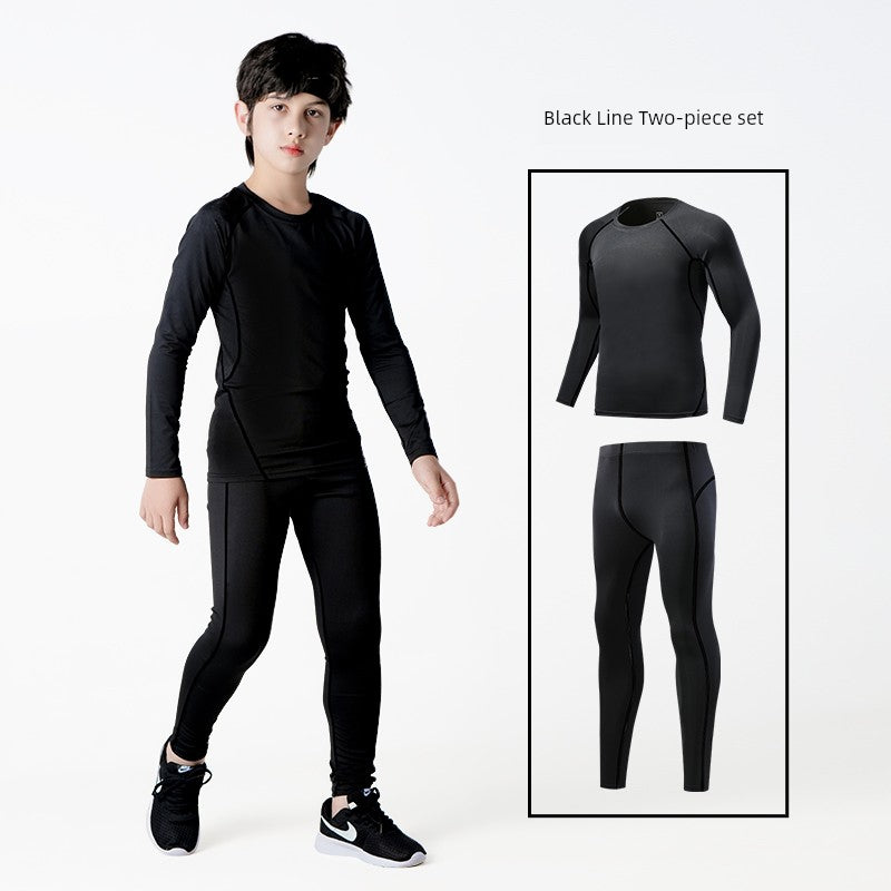Kids Basketball Bodysuit Training Wear Boys Football Sports Quick Drying Clothes Suit Fall and Winter Running Base Clothing Fleece-lined