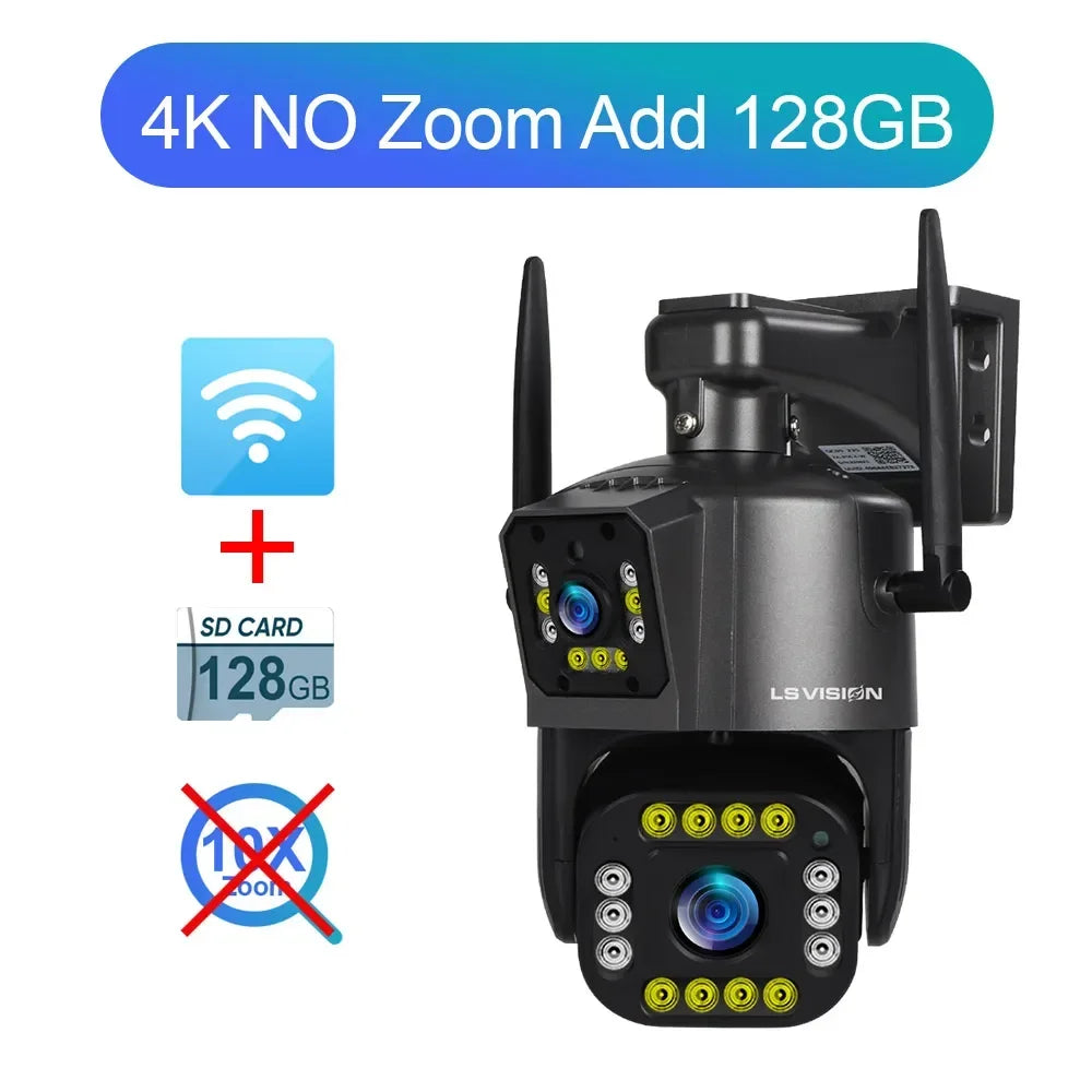 LS VISION Ultra 8K WiFi IP Camera 20X Optical Zoom Outdoor Wireless 4K Four Lens Dual Screens PTZ Cam Auto Tracking CCTV Camera