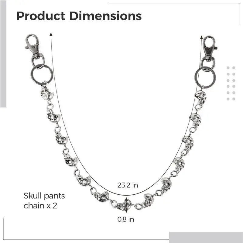 2Pcs Skull Pants Chains Clothes Skull Chains For Men Biker Chain Punk Heavy Skull Goth Wallet Chains Punk Skull Pants Chains
