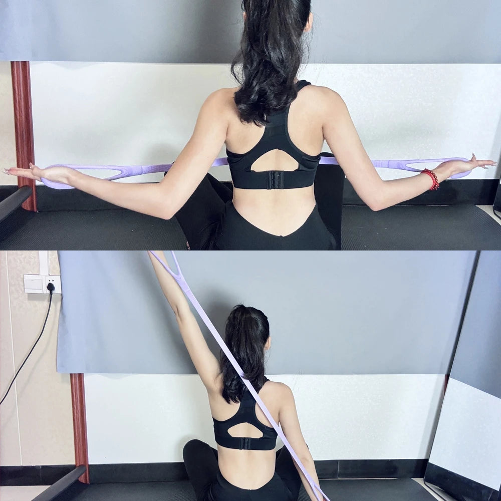 1 Pc 8-shaped Puller Yoga Auxiliary Household Elastic Band Fitness Equipment Open Shoulder Beauty Back Elastic Band Pink Elastic