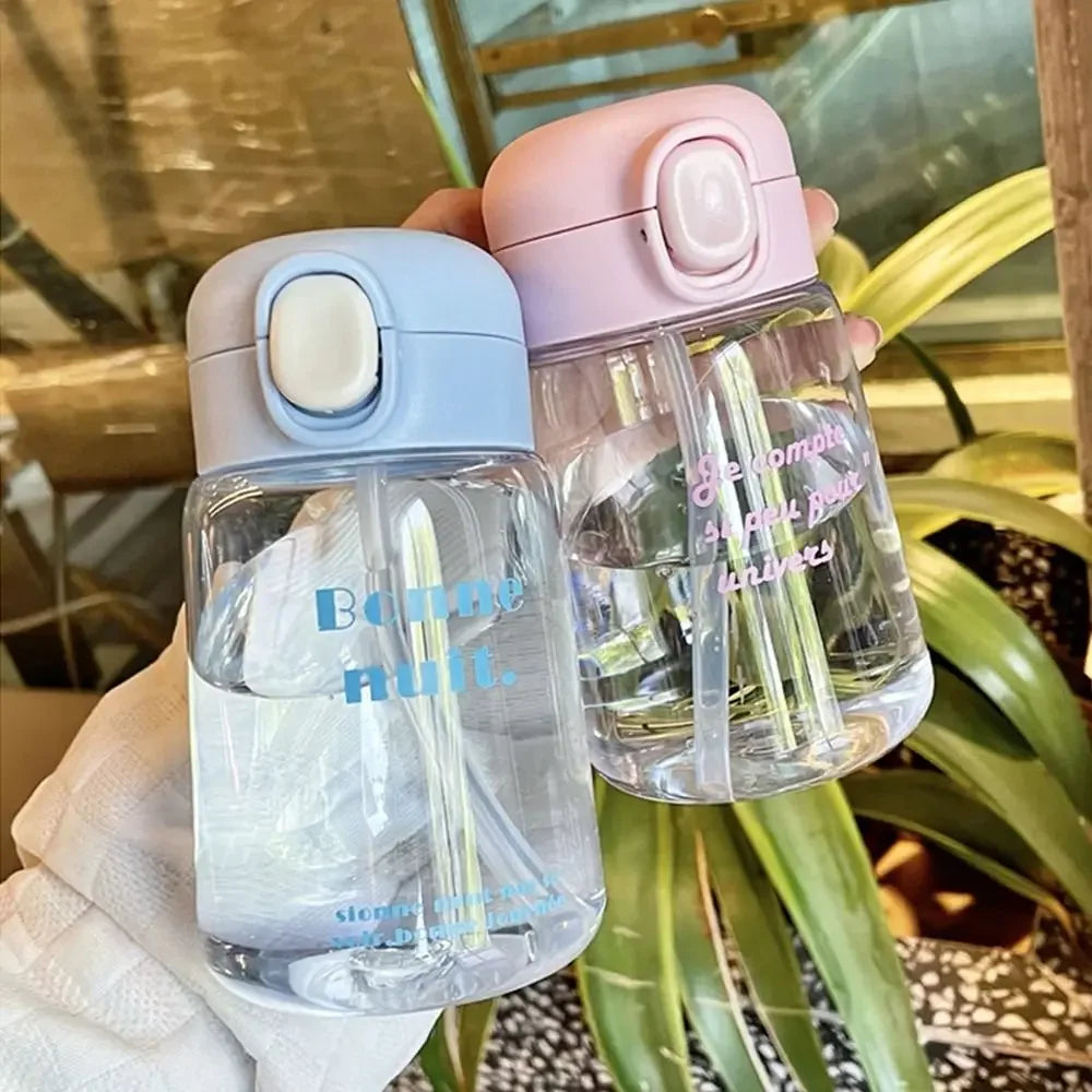 350ML Cute Water Bottles Creative Transparent Straws and Lids Kids Sippy Cup Cartoon Spill Proof Beverage Cups Toddlers Feeding
