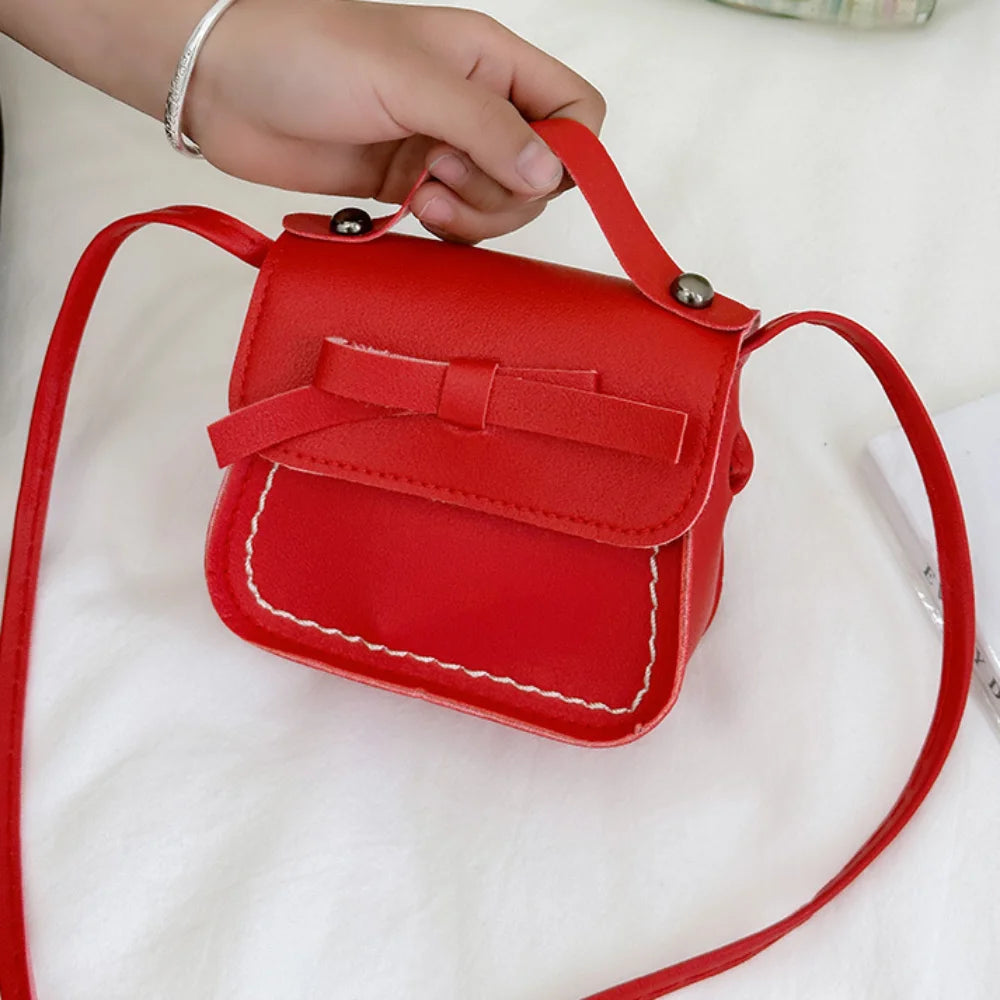Casual PU Leather Bow Shoulder Bag Handbag Solid Color Bow Crossbody Bag Coin Purse Wallet Children Small Bag Streetwear