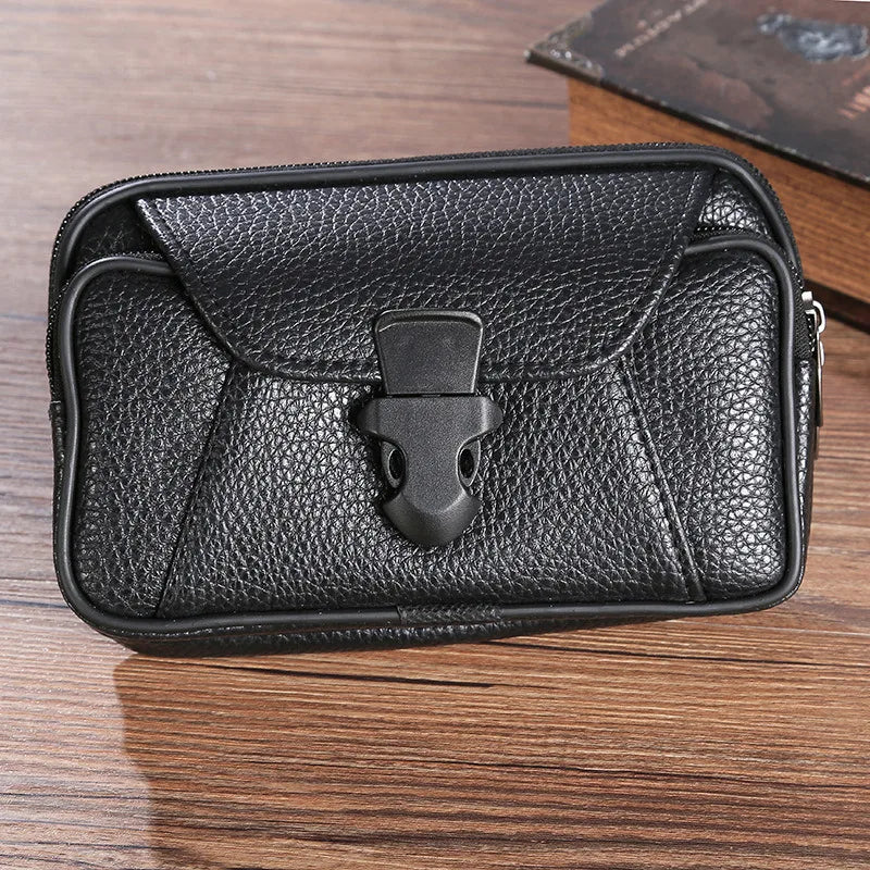 Multifunctional Leather Belt Bag Solid Color Men Business Style Belt Bag Horizontal And Vertical Section Wallet Case Purse
