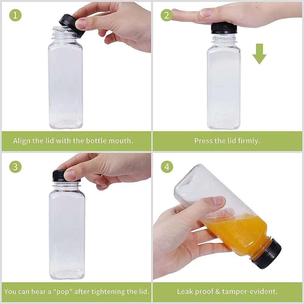 8OZ Empty Plastic Juice Bottles with Caps Clear Bulk Beverage Containers for Milk, Juice, Homemade Beverages Water Bottle