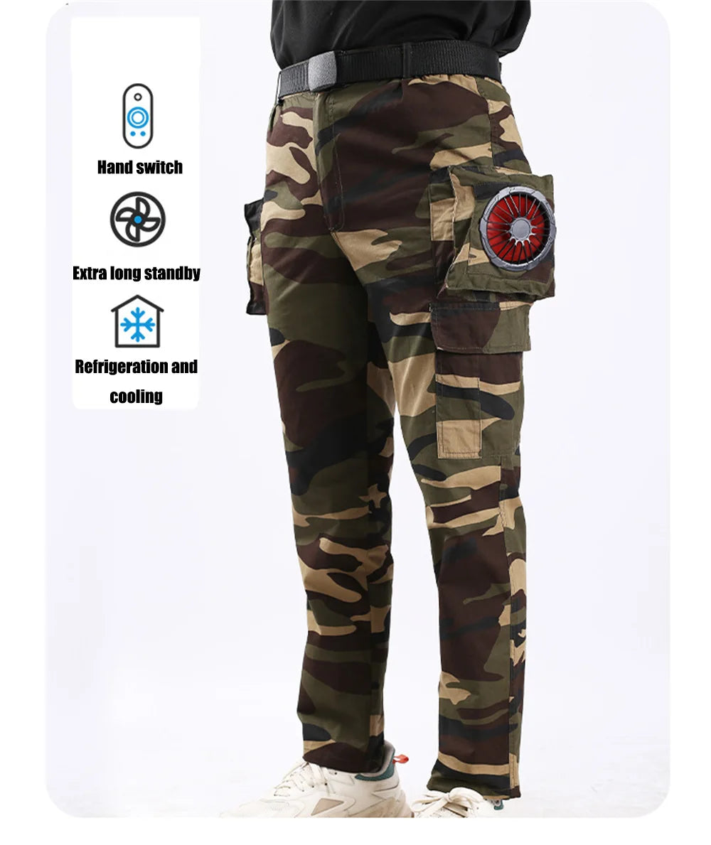 Fan Pants Cold Fishing Pure Cotton Site Welder Camping Ride Climbing Hiking Sports Fan Suit Air-Conditioning Clothes Fan Cooling