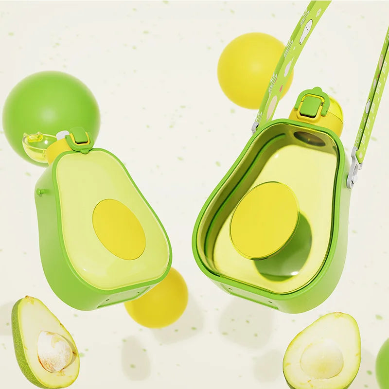 600ML Creative Water Bottle with Straw Cute Avocado Plastic Children's Water Cup Portable Outdoor Sports Travel Beverage Drinkis
