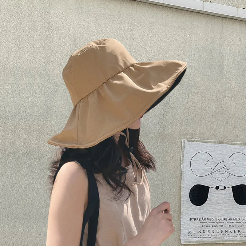 UPF50+ vinyl UV sunshade hat Children's summer face large brim sunscreen hat Outdoor fisherman hat