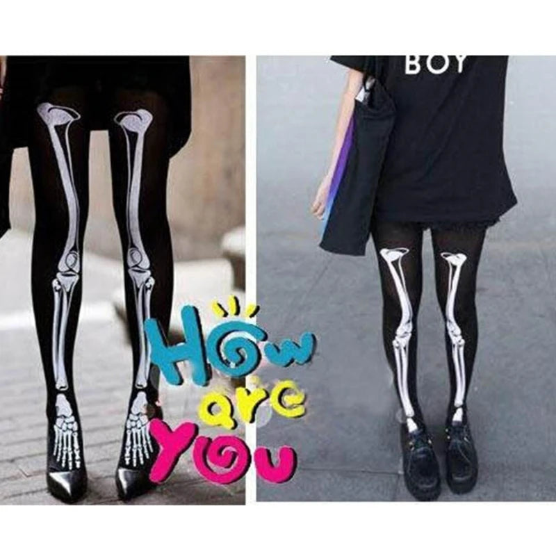 Women Horror Skeleton Bone Printed Tights Scary Terror Skull Halloween Themed Novelty Party Sexy Stockings Dropshipping